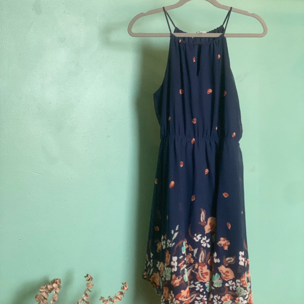 Collective Concepts Tiggy knee-length midi floral navy blue dress size small